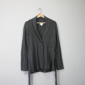 Charter Club 2 Ply 100% Cashmere Cardigan Women S Grey Belted Ribbed Knit  396